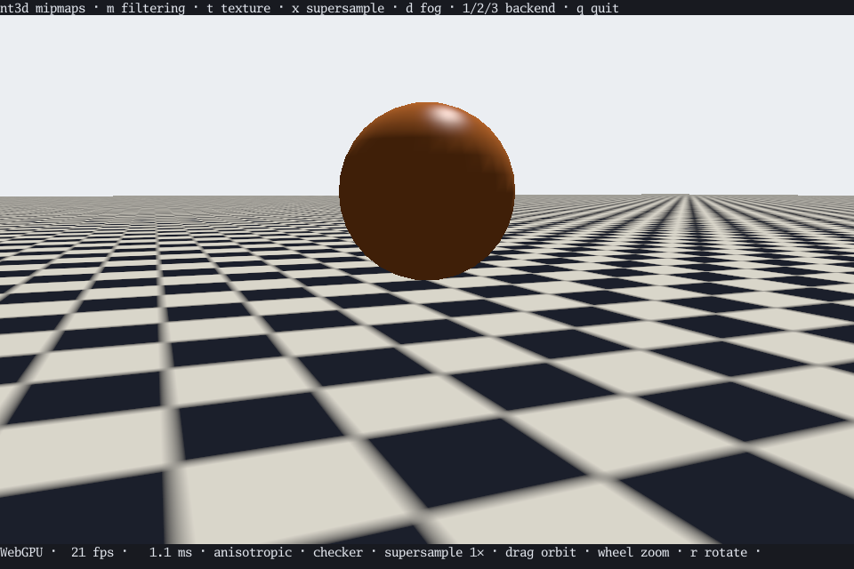 A checkered floor running to the horizon, fading to an even gray, with an orange sphere