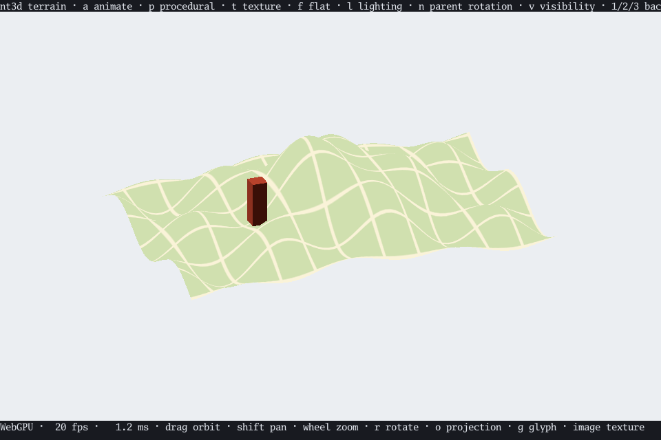 Textured rolling terrain with a small red marker