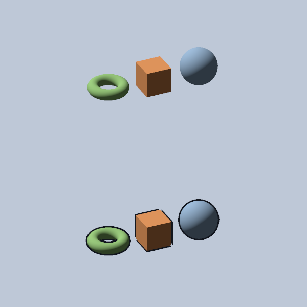 Sphere, cuboid, and torus without outlines above and with three-pixel outlines below